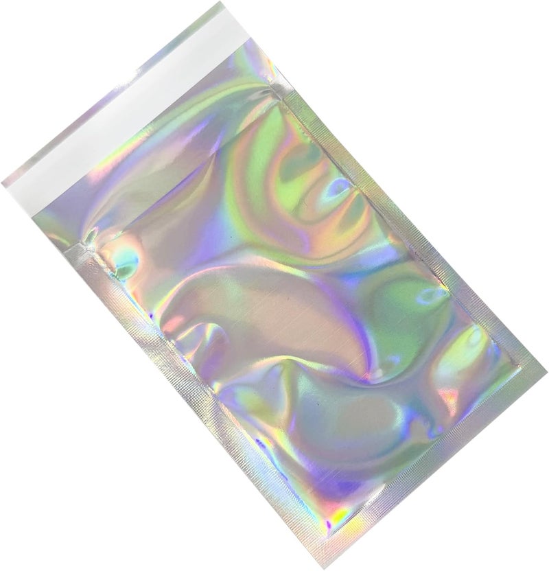 PABCK 100 Pack 3.54x5.12+1.18 inch Holographic Metallic Poly Mailers Self Sealing Packaging Aluminum Foil Glitter Bags Shipping Envelopes Mailing Storage Pouches for Shipping Packaging - Image 5